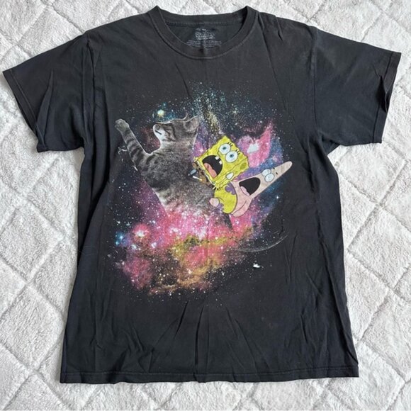 FLAWED Spongebob Squarepants | Shocked Cat Space Tee | Size Medium - Picture 4 of 8